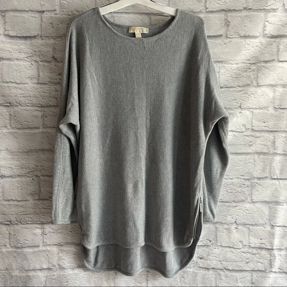 BY MICHAEL KORS GREY TUNIC SWEATER WITH ZIPPER ACCENT XL - Picture 1 of 8